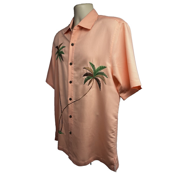 Caribbean Hawaiian Tropical Floral Embroidered Palm Trees Button Up Shirt Large - Picture 3 of 8